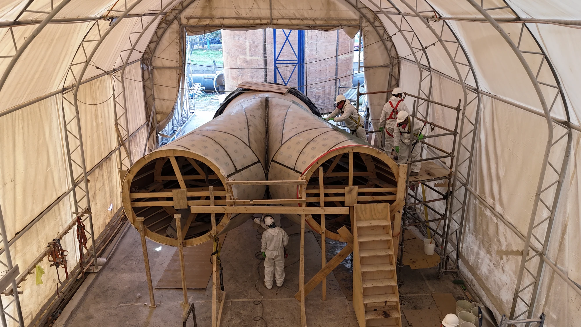 Large-format industrial duct during its fabrication process.