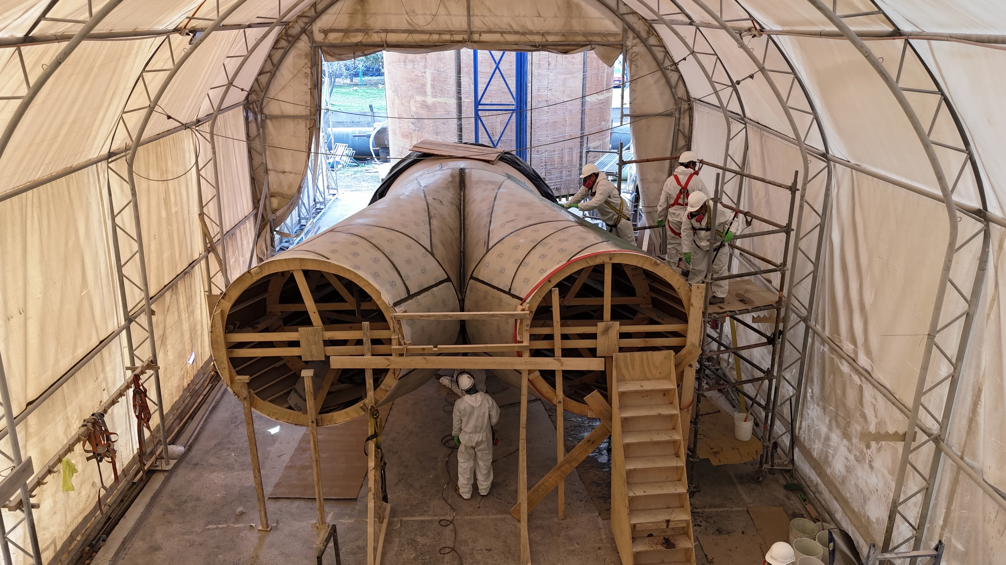 Large-format industrial duct during its fabrication process.
