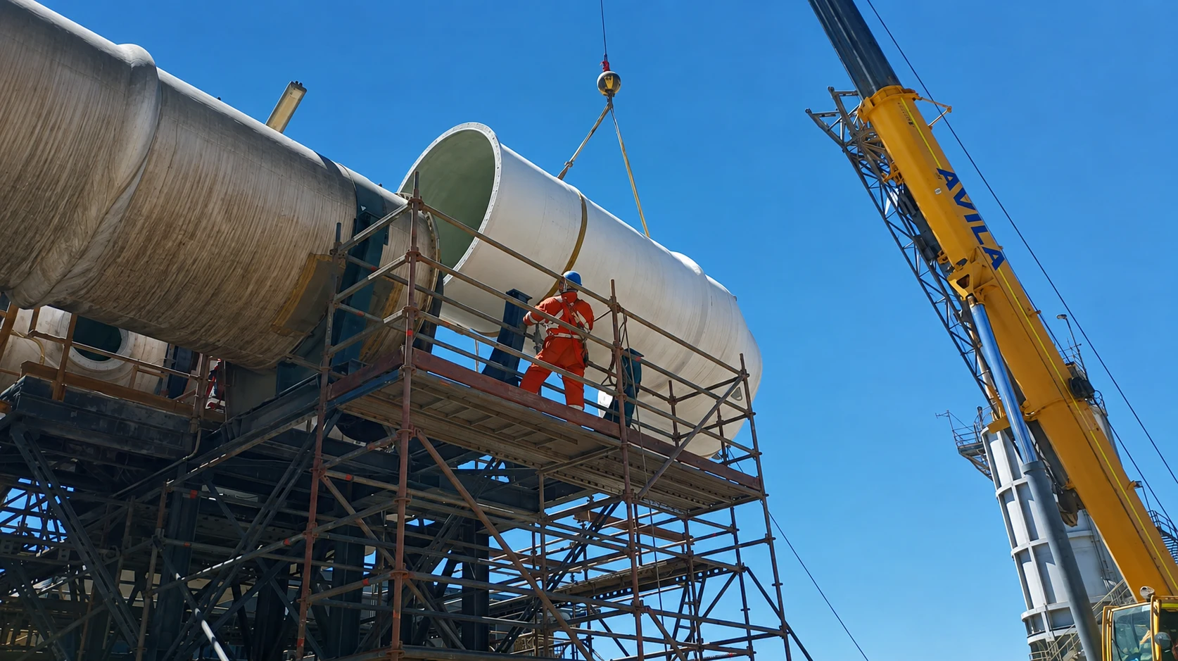 Industrial duct section during its field installation.